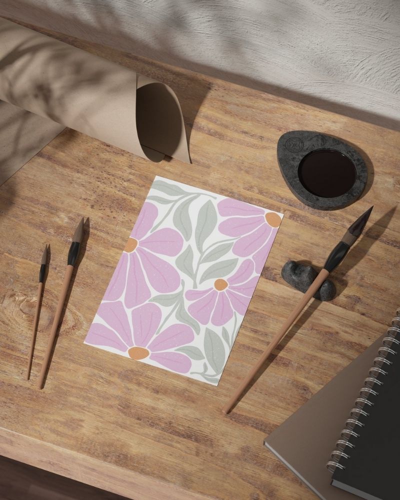 Lila Retro Flowers Postkarte