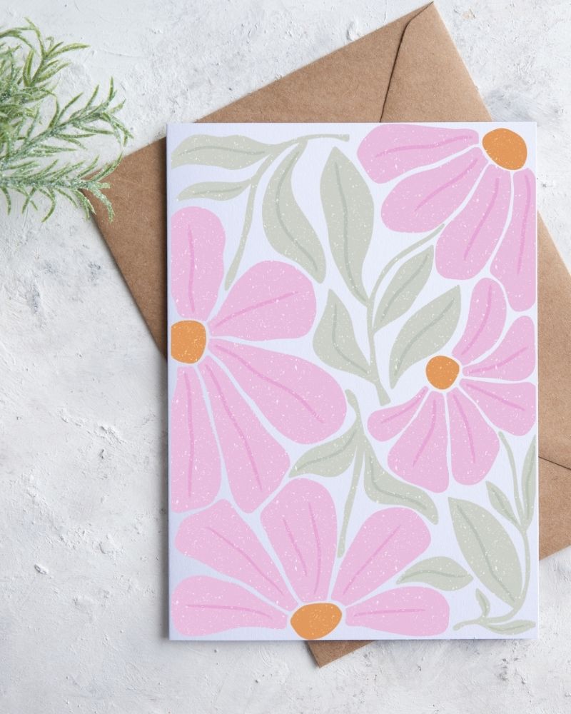 Lila Retro Flowers Postkarte