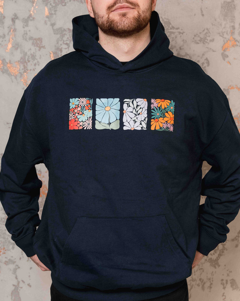 Hoodie: Retro Flower Front Print
