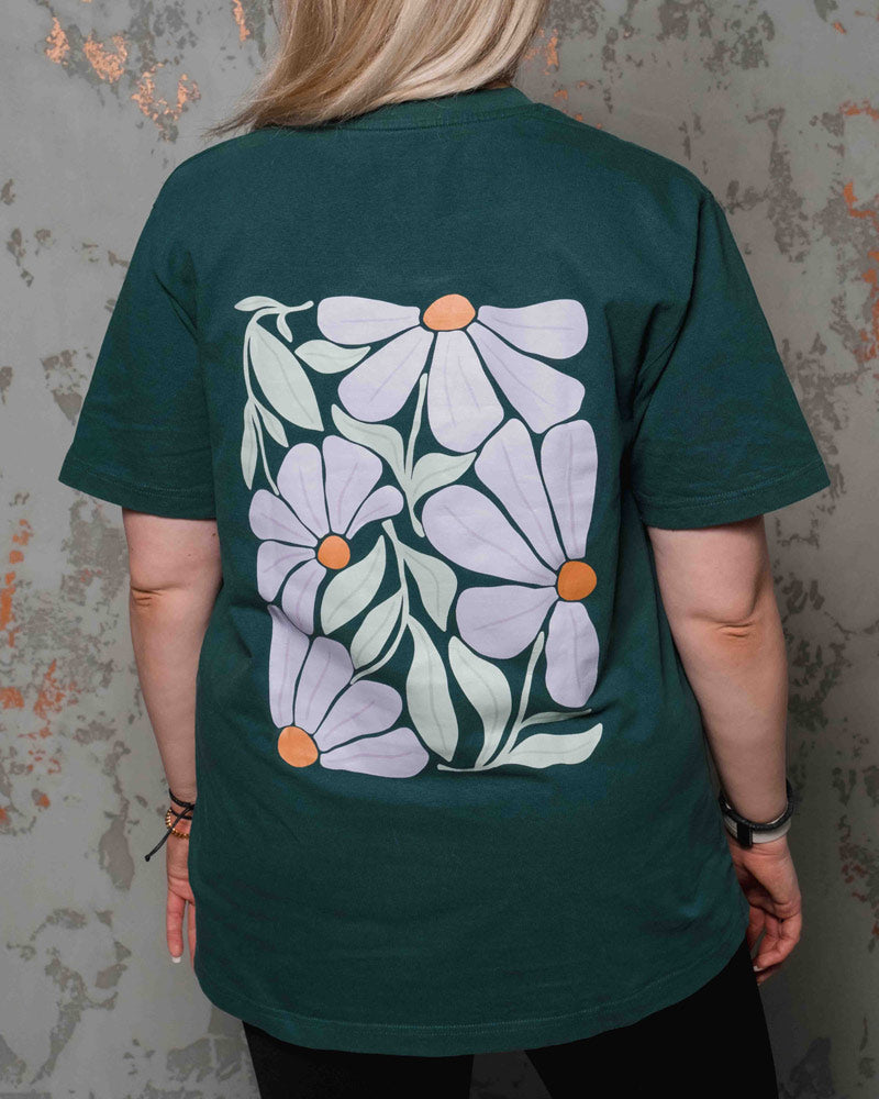 Shirt: Retro Flower Lila Backprint