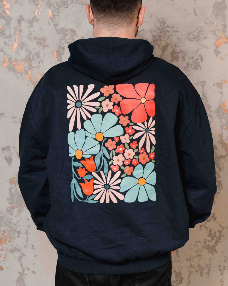 Hoodie: Retro Flower Pink Backprint
